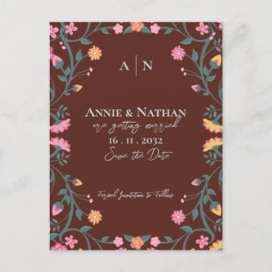 Pretty Beautiful Yellow Pink Floral Frame Wedding Announcement Postcard