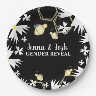 Pretty Bee Floral Botanical Yellow White Daisy Paper Plate