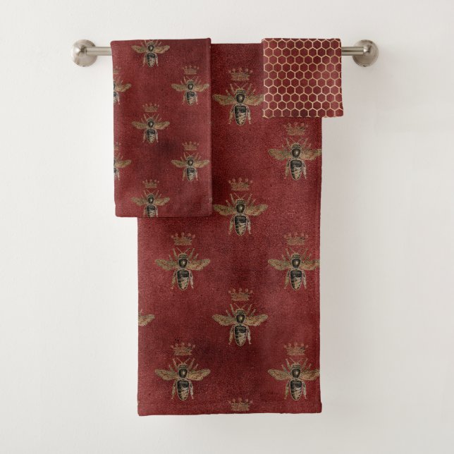 Pretty Bee Hive Pattern Bathroom Bath Towel Set (Insitu)
