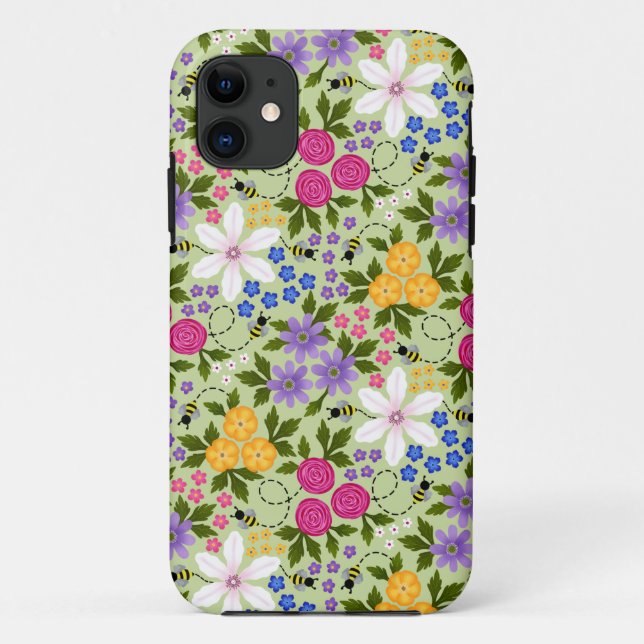 Pretty Bees and Buttercups Floral Case-Mate iPhone Case (Back)