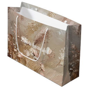 Pretty Beige Blush Boho Floral Bridal Shower Large Gift Bag