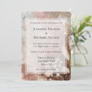 Pretty Beige Blush Pink Boho Floral Wedding Invitation