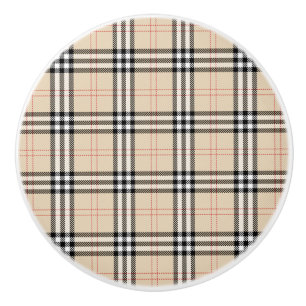 Pretty Beige Plaid Tartan Ceramic Knob