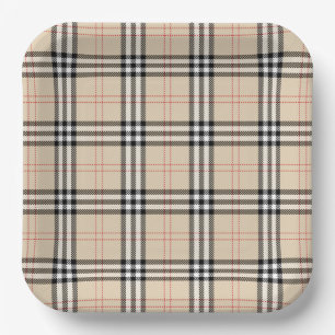 Pretty Beige Plaid Tartan Paper Plate