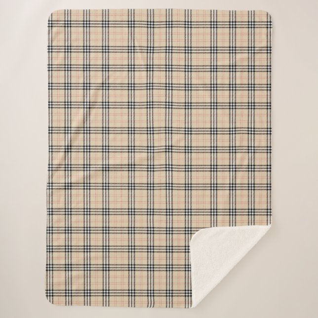 Pretty Beige Plaid Tartan Sherpa Blanket (Front)