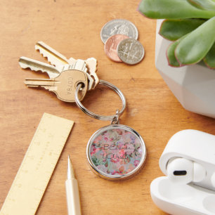 Pretty “Believe in YOUrself” quote roses floral Keychain