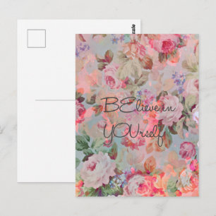 Pretty “Believe in YOUrself” quote roses floral Postcard