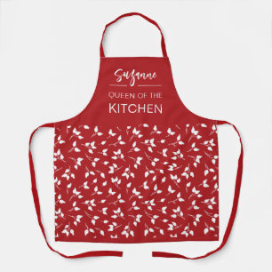 Pretty Berries Rosehips Pattern Modern Red Apron