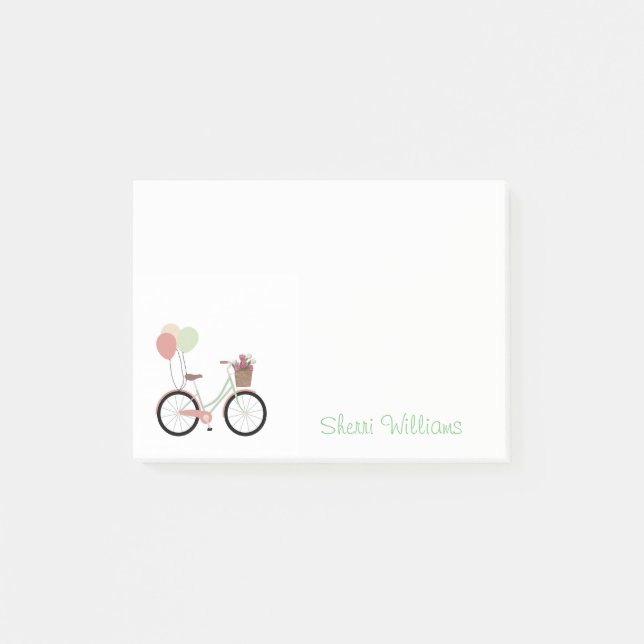 Pretty Bicycle Personalized Post It Note Pad (Front)