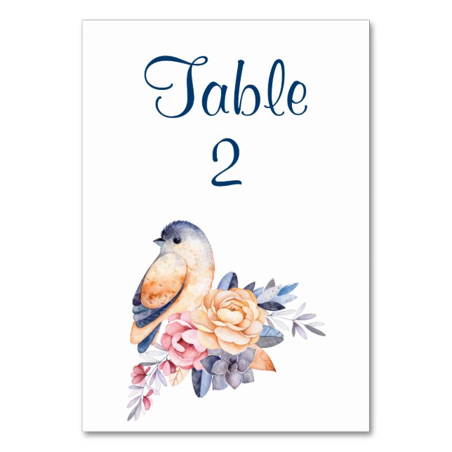 Pretty Bird and Flowers Customizable Table Card (Front)