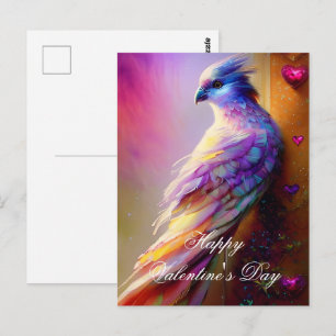Pretty bird and hearts valentine postcard