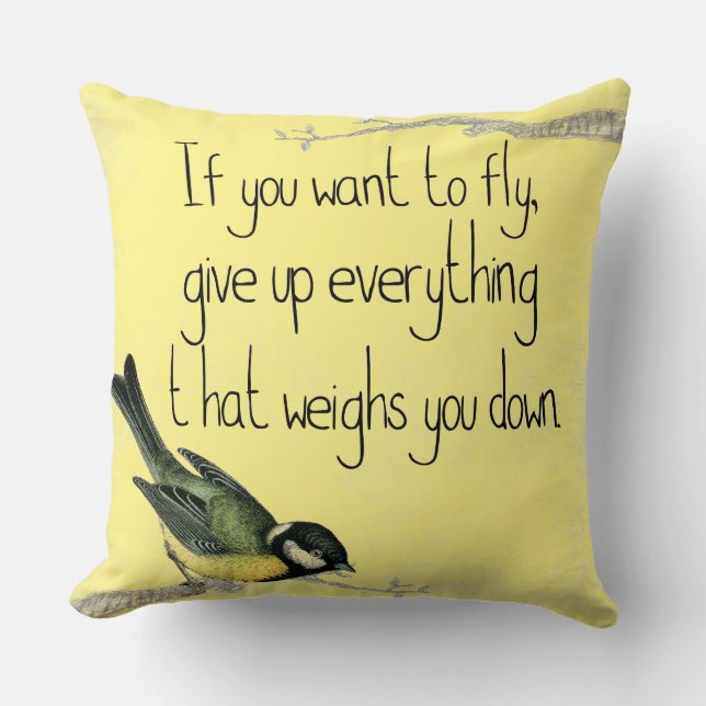 Pretty bird  Inspirational yellow pillow (Front)