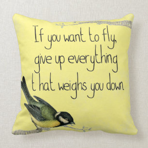 Pretty bird Inspirational yellow pillow