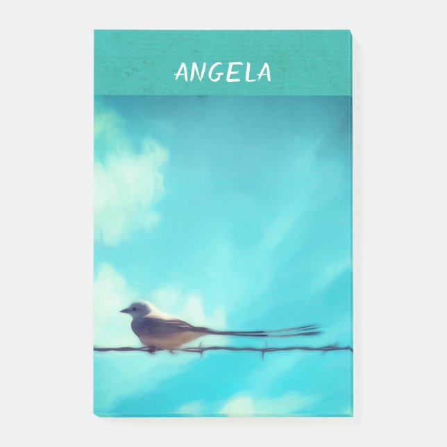 pretty bird on turquoise blue sky personalized  post-it notes (Front)