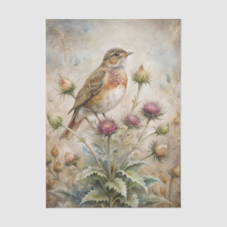Pretty Bird Perched on Purple Thistle Flowers Tissue Paper