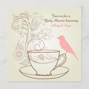 Pretty Bird Tea Party Girls Baby Shower Invitation
