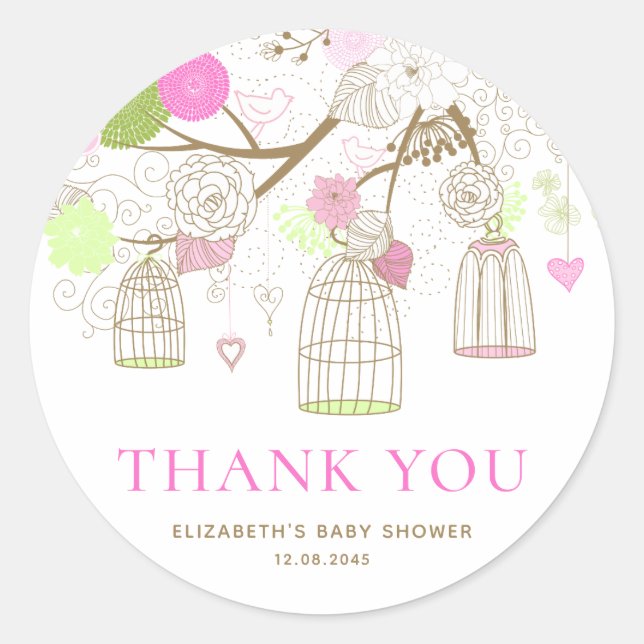 Pretty Birdcages Baby Shower Thank You Sticker (Front)