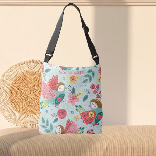 Pretty Birds and Flower Pattern Personalized Crossbody Bag