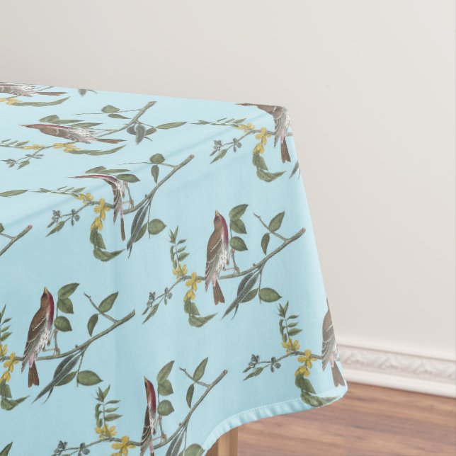 Pretty Birds In Branches Turquoise Spring Tablecloth (In Situ)
