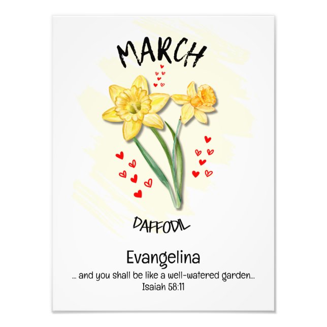 Pretty Birth Month Flower Daffodil MARCH Christian Photo Print (Front)