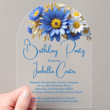 Pretty Birthday Blue White Gold Flowers