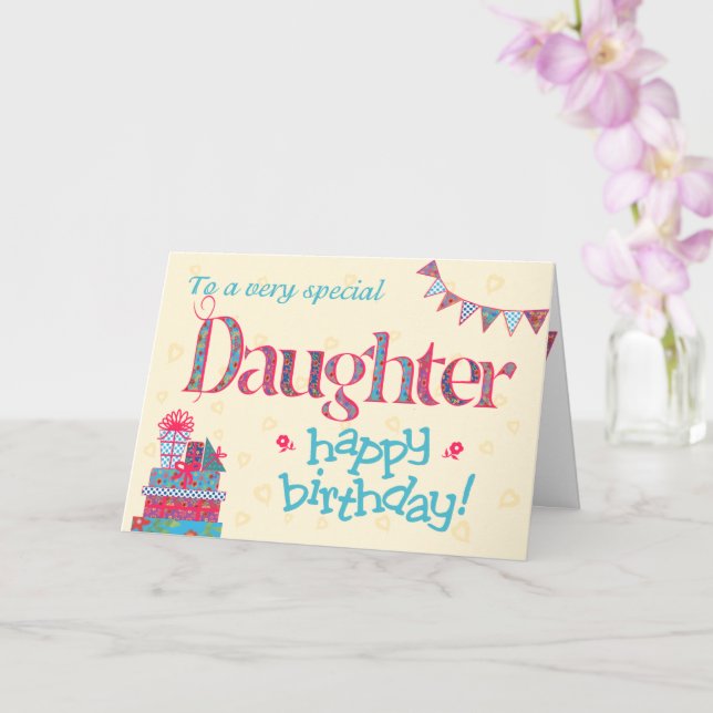 Pretty Birthday Card for Daughter, Bunting, Gifts (Orchid)
