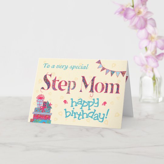 Pretty Birthday Card for Step Mom, Bunting, Gifts | Zazzle.ca