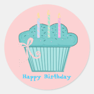 Pretty Birthday Cupcake Classic Round Sticker