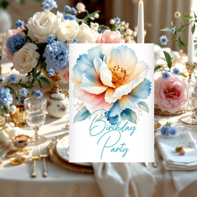 Pretty Birthday Party Delicate Blue Pink Flowers Invitation (Creator Uploaded)