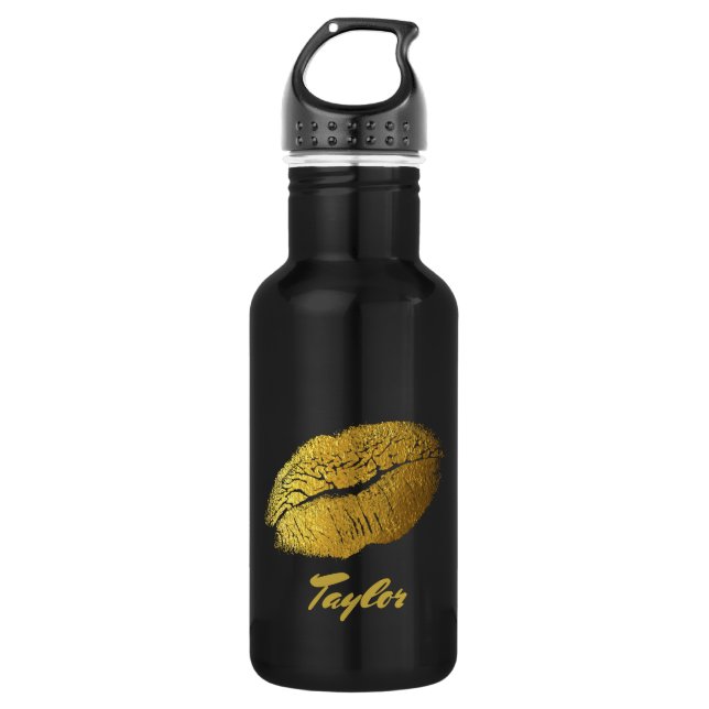 Pretty Black and Gold Lips Personalize 532 Ml Water Bottle (Front)
