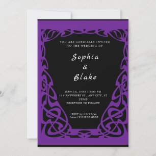Pretty Black and Purple Art Deco Wedding Invitation