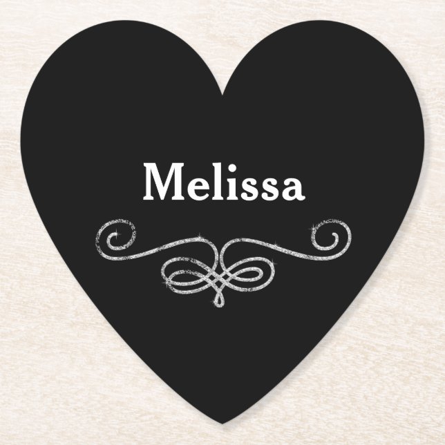 Pretty Black and Silver Paper Coaster (Front)