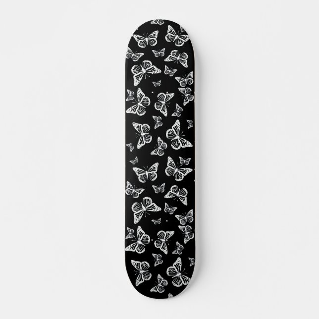 Pretty Black and White Butterflies Pattern Motif Skateboard (Front)