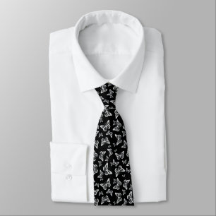 Pretty Black and White Butterflies Pattern Motif Tie