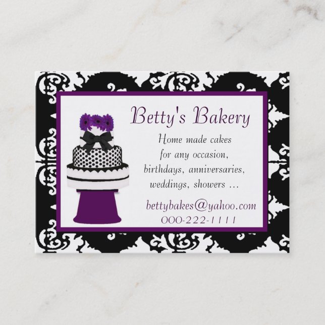 Pretty Black and White Damask Bakery Business Card (Front)