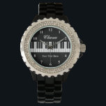 Pretty black and white piano keys watch for women<br><div class="desc">Pretty black and white piano keys watch for women. Personalize with name,  monogram,  funny quote or slogan. Custom background colour. Unique Birthday gift ideas for piano player,  pianist,  classical music teacher,  musician,  instructor,  producer,  artist,  wife,  mom etc. Classy women's watch with modern strap.</div>