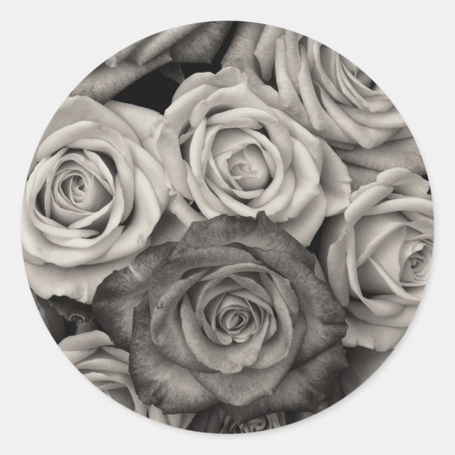 Pretty Black and White Roses Bouquet of Flowers Classic Round Sticker (Front)