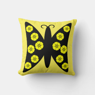 Pretty black and yellow floral Butterfly Throw Pillow