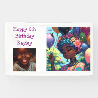 Pretty Black Anime Girl with Birthday  Banner
