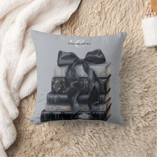 Pretty Black Bow Bookish Throw Pillow