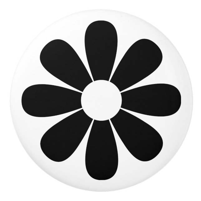 Pretty Black Daisy Ceramic Knob (Front)