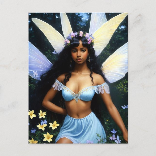 Pretty Black Fairy Girl Melanin Magic Art Postcard (Front)