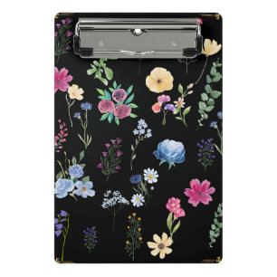 Pretty Black Floral  Mini Clipboard