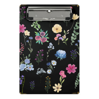 Pretty Black Floral Mini Clipboard