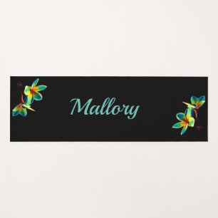 Pretty Black Floral Personalized Yoga Mat