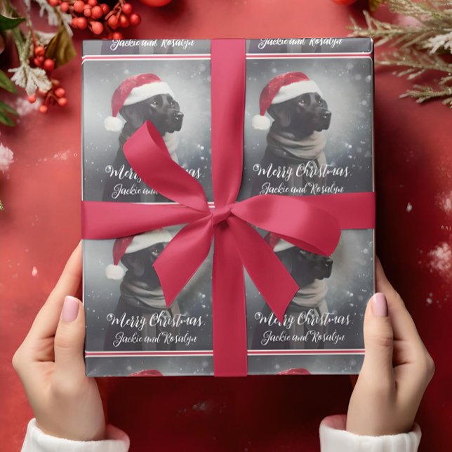 Pretty Black Lab In Scarf and Santa Hat Wrapping Paper (Creator Uploaded)