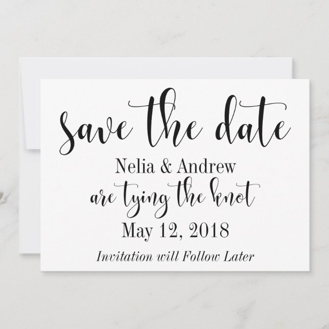 Pretty Black on White Typography Save the Date 2 (Front)