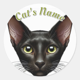 Pretty Black Oriental Shorthair Cat • Personalized Classic Round Sticker