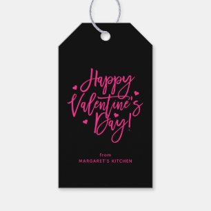 Pretty Black Pink Script Happy Valentine's Day Gift Tags