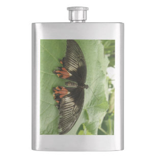 Pretty Black Red and Gold Butterfly Flask